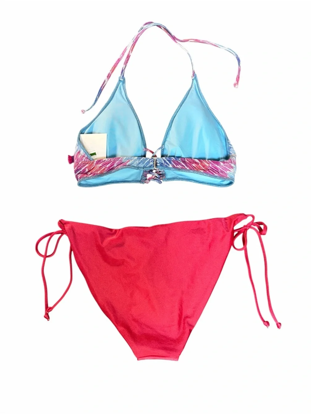 BECCA Bikini Set Size L Halter Triangle Top Pink Tie Side Bottom Joshua Tree NWT